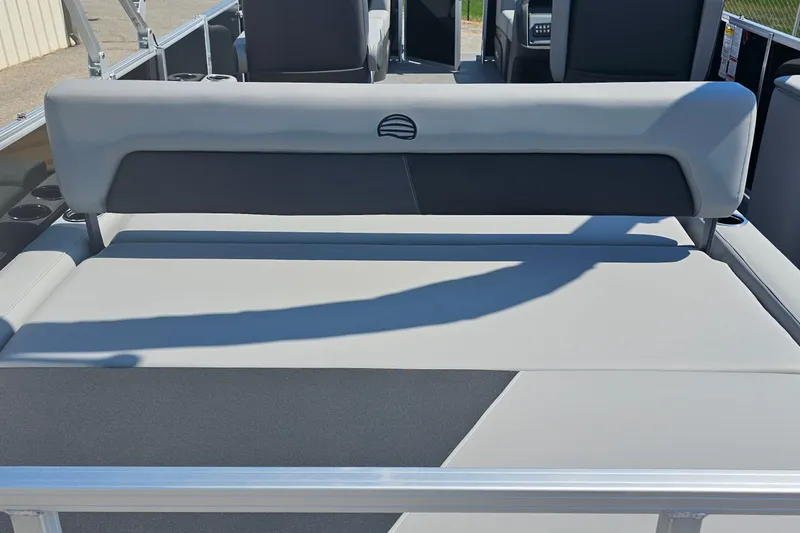 Slide: The Image of 2026 Sun Tracker Party Barge 22 RF XP3 boat interior with comfortable seating. - 18