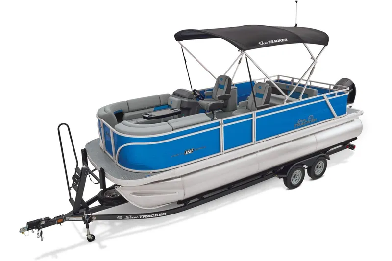Slide: The Image of 2026 Sun Tracker Party Barge 22 RF XP3 pontoon boat with powerful outboard motor. - 3