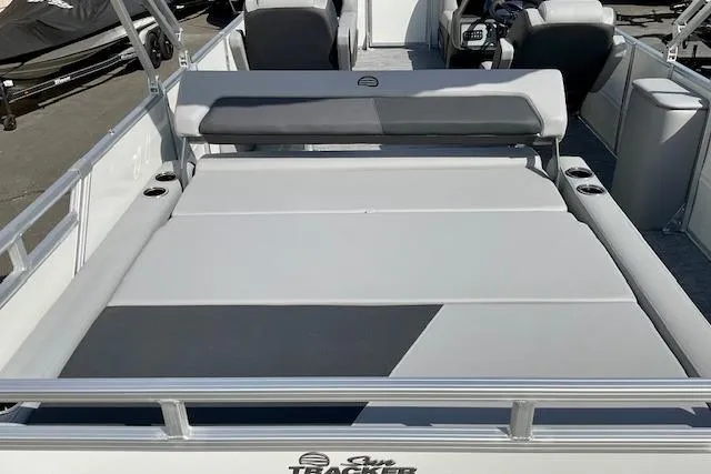 Slide: The Image of 2026 Sun Tracker Party Barge 22 RF XP3 interior with spacious seating and modern design. - 11