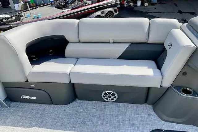 Slide: The Image of 2026 Sun Tracker Party Barge 22 RF XP3 pontoon boat seating area. - 17
