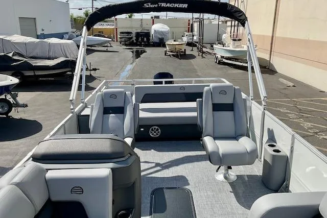 Slide: The Image of 2026 Sun Tracker Party Barge 22 RF XP3 pontoon boat with spacious seating and modern design. - 18