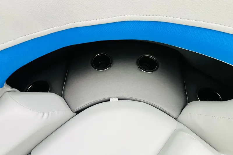 Slide: The Image of Interior seating of 2026 Sun Tracker Party Barge 22 RF DLX with cup holders. - 20