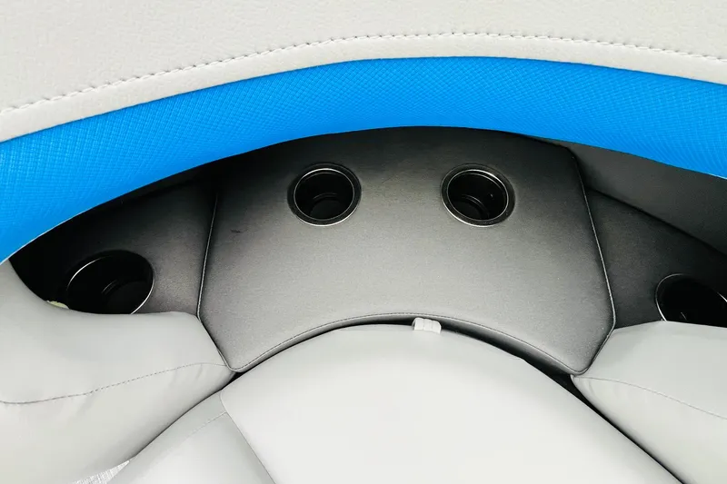 Slide: The Image of Interior seating with cup holders on 2026 Sun Tracker Party Barge 22 RF DLX. - 26