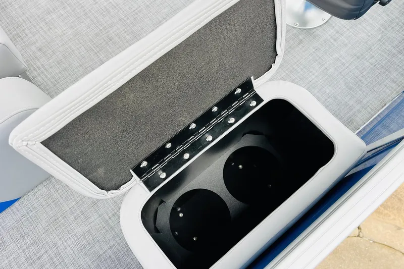 Slide: The Image of Open storage compartment on 2026 Sun Tracker Party Barge 22 RF DLX boat. - 37