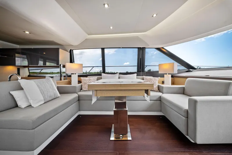 Slide: The Image of Luxurious interior of 2017 Prestige 560 Flybridge yacht with modern seating and elegant decor. - 38