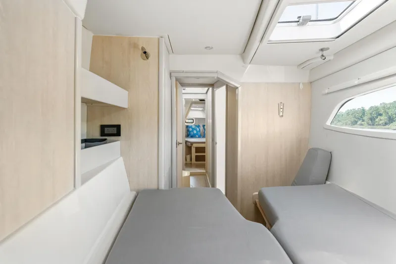Slide: The Image of Bathroom interior of 2016 Leopard 44 Owners Version yacht, featuring modern shower and fixtures. - 40