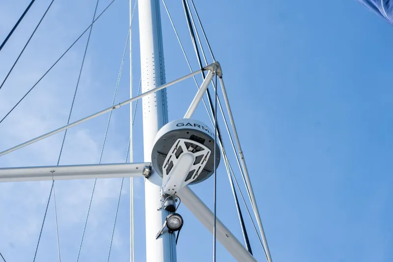 Slide: The Image of Close-up of 2016 Leopard 44 Owners Version catamaran deck with netting and sleek design. - 57