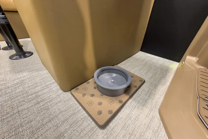 Slide: The Image of Pet bowl on a paw-print mat inside 2026 Godfrey Sanpan 27' Tritoon boat. - 35