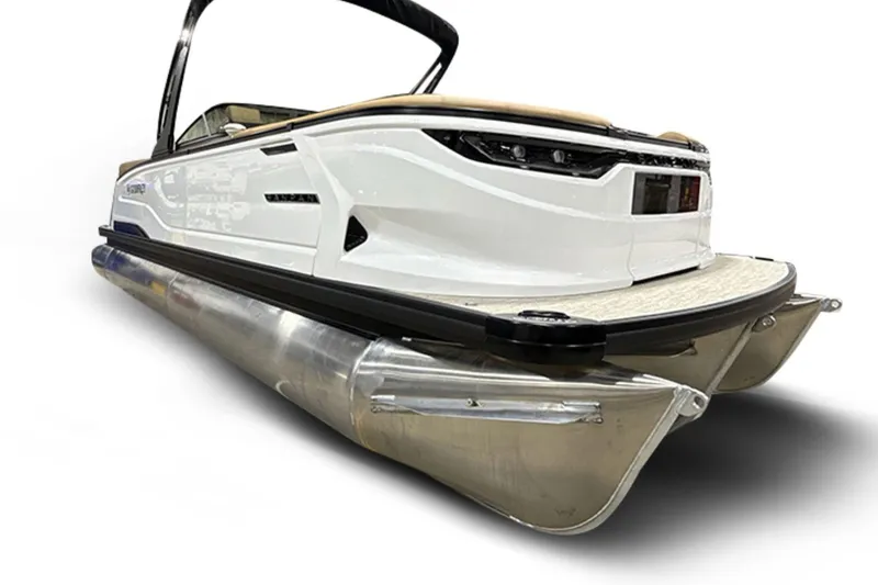 Slide: The Image of 2026 Godfrey Sanpan 27' Tritoon, sleek design, twin ultra lounge, modern windshield. - 56