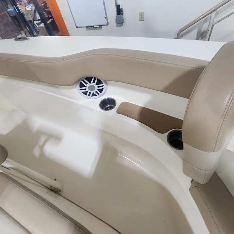 Slide: The Image of Interior view of 2023 Scout 215 XSF with speaker and cup holder. - 33
