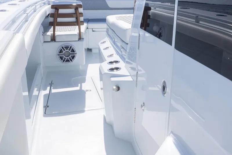 Slide: The Image of 2026 Invincible 46 Catamaran interior with sleek seating and modern design. - 29