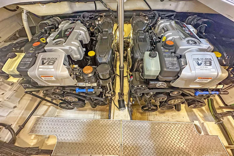 Slide: The Image of Engine compartment of a 2018 Formula 350 FX Crossover Bowrider with dual V8 engines. - 23