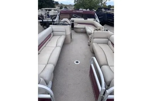 Slide: The Image of 2013 Sun Tracker Party Barge 22 DLX pontoon boat with spacious seating and open deck. - 4