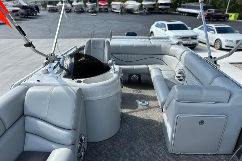 Slide: The Image of 2011 South Bay 925 CR pontoon boat with spacious seating and modern design. - 15
