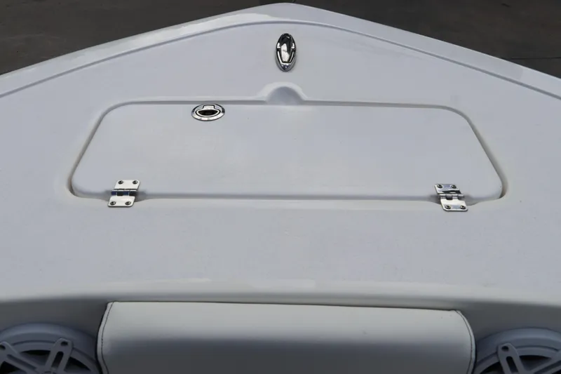 Slide: The Image of 2024 Tidewater 220 LXF boat deck with storage compartment and speaker. - 51