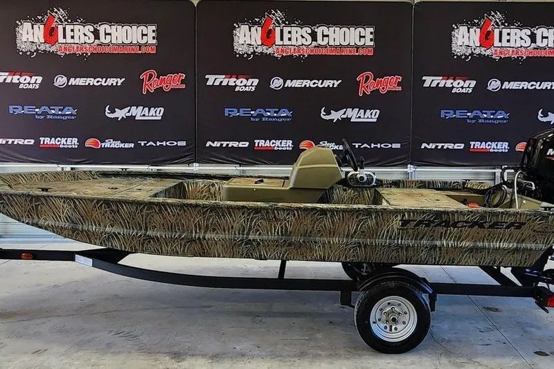 The Image of 2026 Tracker Grizzly 1648 SC boat on display at Anglers Choice event. - 1