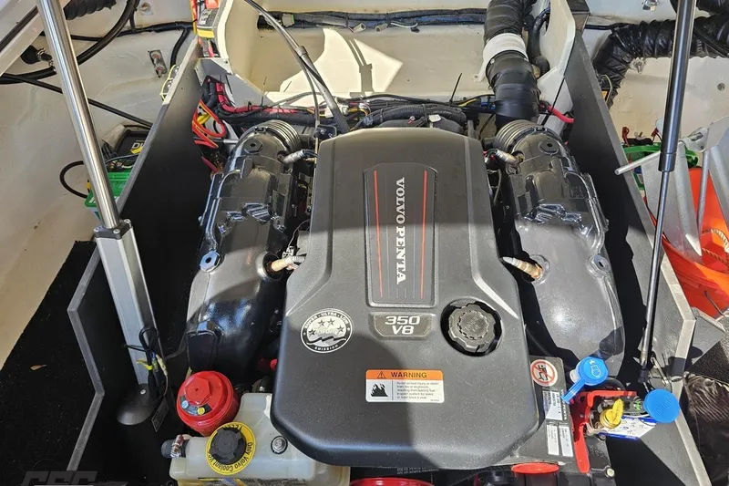 Slide: The Image of Volvo Penta 350 V8 engine in 2018 Regal 2500 Bowrider boat. - 106