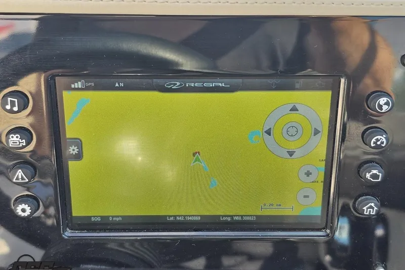 Slide: The Image of GPS navigation screen on a 2018 Regal 2500 Bowrider boat dashboard. - 72