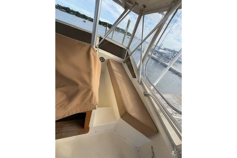 Slide: The Image of 1986 Viking 35 Convertible boat named "Ohana" on calm waters, Oyster Bay, NY. - 3