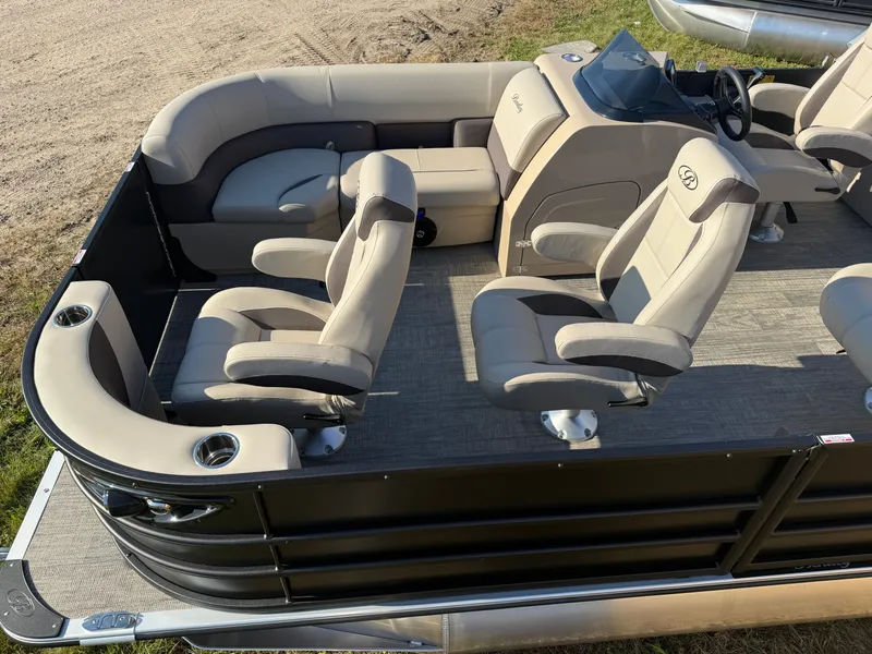 Slide: The Image of Bentley Pontoons Legacy 200HP Navigator DL 223 Quad Lounge Tritoon & Honda 4-Stroke EFI 2026 - 2