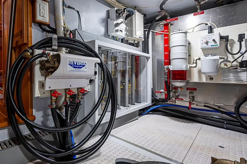 Slide: The Image of Engine room of 2019 Kadey-Krogen 44 AE with Reverso oil change system. - 64