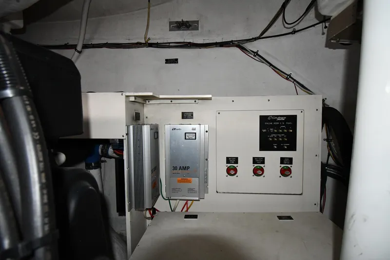 Slide: The Image of Electrical panel in 2005 Cruisers Yachts 500 Express engine room. - 63