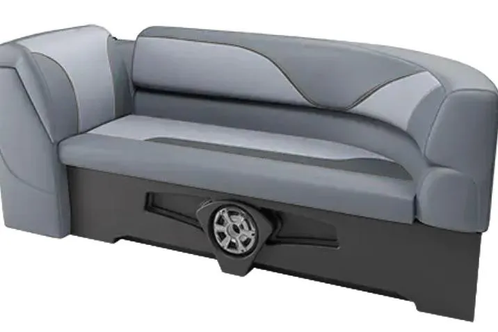 Slide: The Image of 2026 Avalon Ventue 85 RF boat seat, gray upholstery, modern design, integrated speaker. - 3