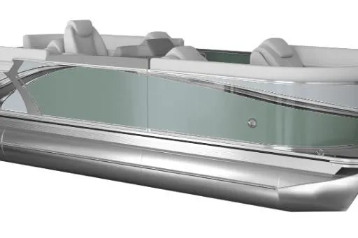 The Image of 2026 Avalon LSZ QLS pontoon boat with sleek silver design and modern seating. - 1