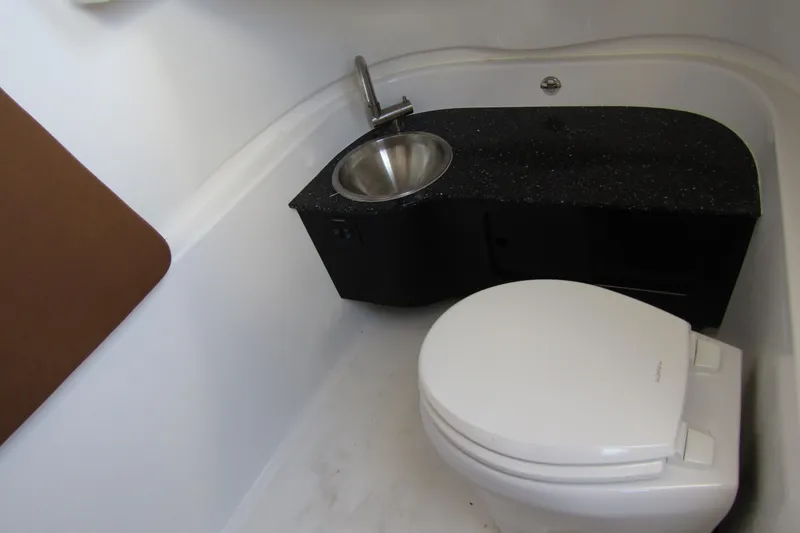 Slide: The Image of 2025 Sea Pro 322 Offshore boat bathroom with toilet and sink. - 20