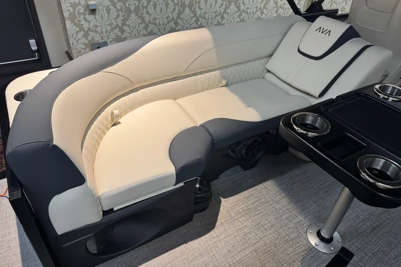 Slide: The Image of Luxurious seating in 2026 Avalon LSL QL boat with elegant upholstery and cup holders. - 10
