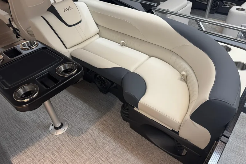Slide: The Image of Luxurious seating in 2026 Avalon LSL QL boat with cup holders and sleek design. - 11