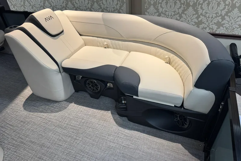 Slide: The Image of Luxurious seating in 2026 Avalon LSL QL boat with elegant upholstery and integrated speakers. - 6