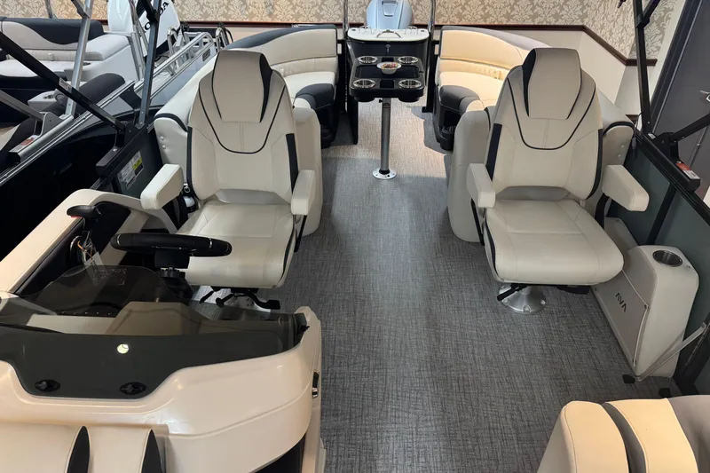 Slide: The Image of Luxurious interior of 2026 Avalon LSL QL boat with plush seating and modern design. - 8