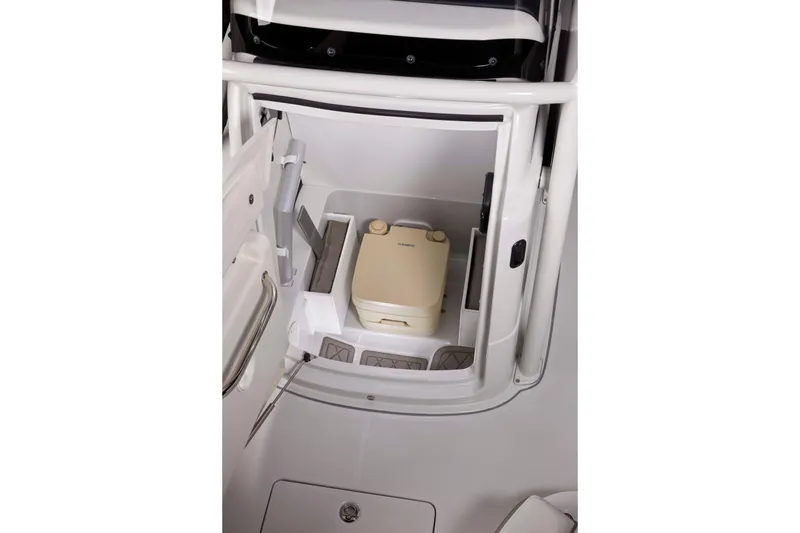 Slide: The Image of Interior view of 2026 Finseeker 220 CC boat with compact toilet. - 10