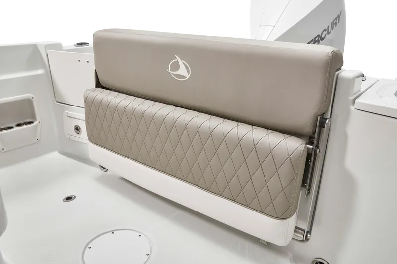 Slide: The Image of 2026 Finseeker 220 CC boat seat with diamond-stitched upholstery and integrated storage. - 7