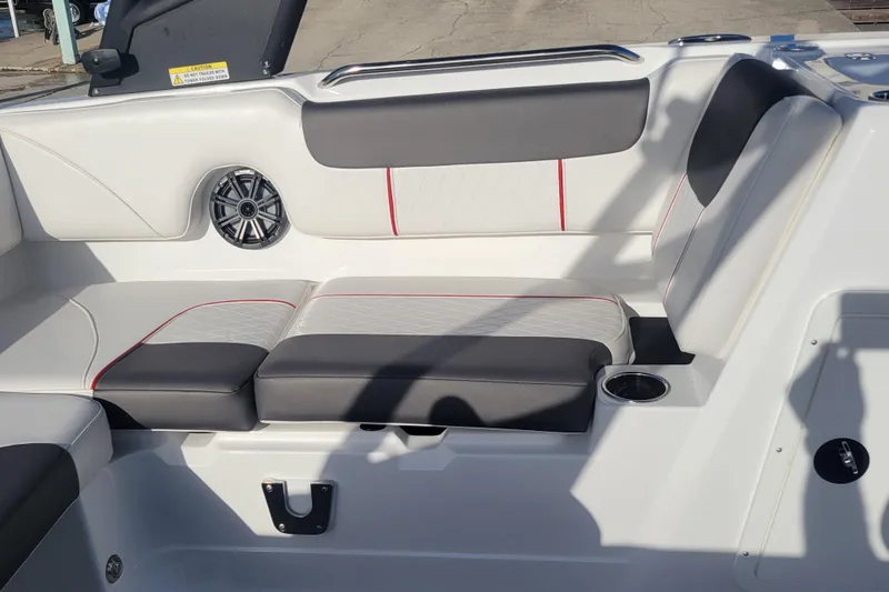 Slide: The Image of Interior seating of a 2023 Tahoe 1950 boat, featuring sleek design and modern upholstery. - 17