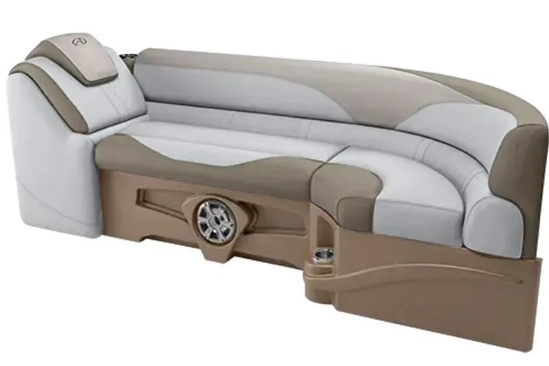 Slide: The Image of Luxurious Avalon LSZ CRB 2026 boat seating with beige and gray upholstery. - 3