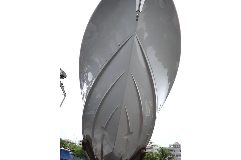 Slide: The Image of 2021 Valhalla Boatworks V-33 hull, sleek design, viewed from below. - 8