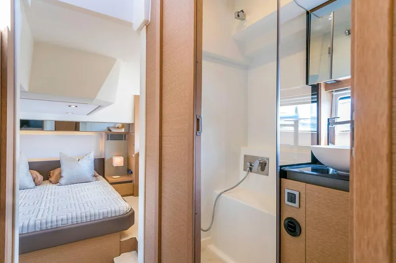 Slide: The Image of Manufacturer Provided Image: Luxurious interior of 2025 Prestige 460 S yacht bedroom with modern design. - 20