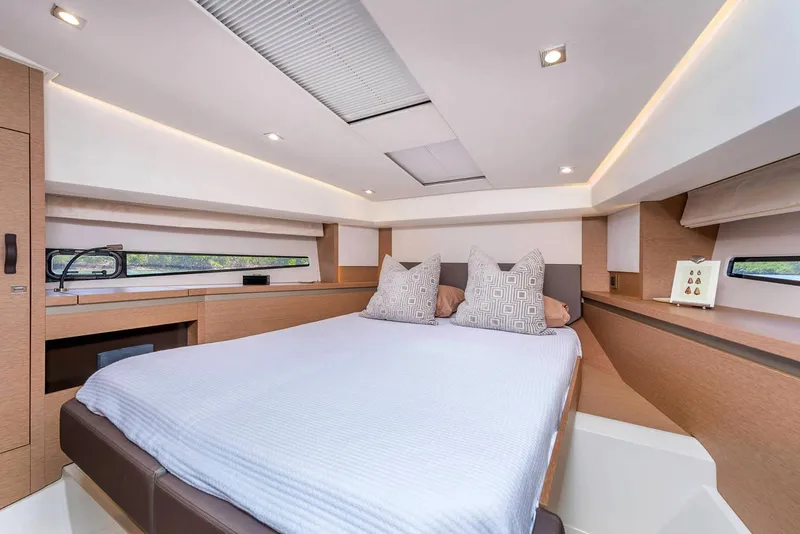 Slide: The Image of Manufacturer Provided Image: Luxurious interior of 2025 Prestige 460 S yacht bedroom with modern design. - 17
