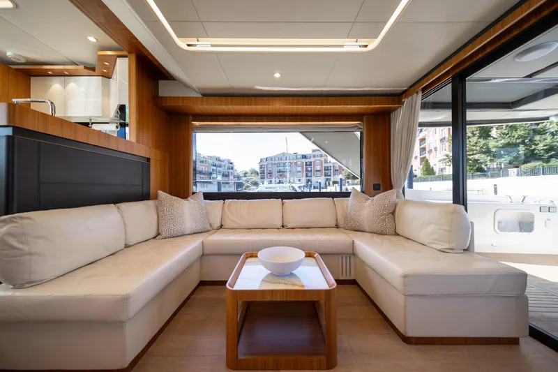 Slide: The Image of Luxurious interior of 2018 Absolute 58 Navetta yacht with elegant seating and modern design. - 44