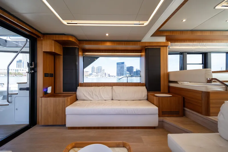Slide: The Image of Luxurious interior of 2018 Absolute 58 Navetta yacht with modern wood and white furnishings. - 45