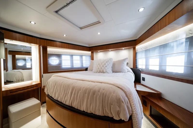 Slide: The Image of Luxurious bedroom interior of 2018 Absolute 58 Navetta yacht with elegant wood finishes. - 59