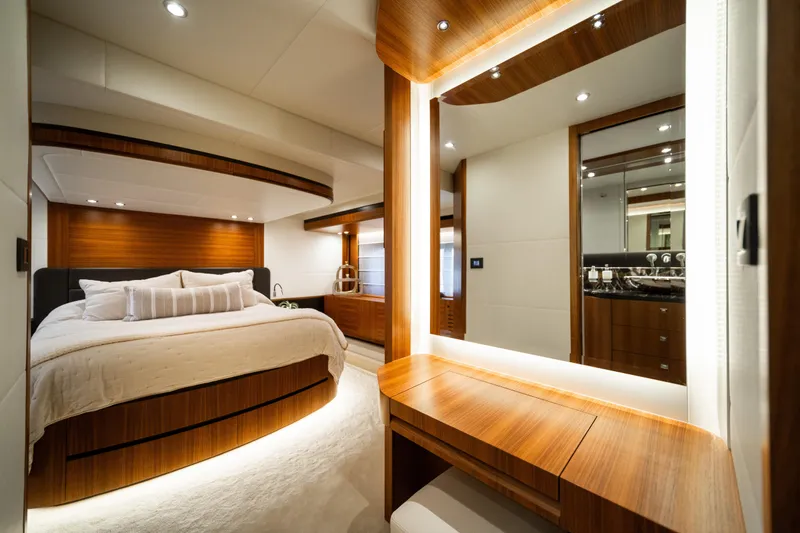 Slide: The Image of Luxurious bedroom interior of 2018 Absolute 58 Navetta yacht with elegant wood finishes. - 61