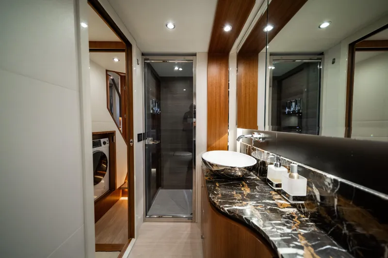 Slide: The Image of Luxurious bathroom interior of 2018 Absolute 58 Navetta yacht with modern fixtures. - 62