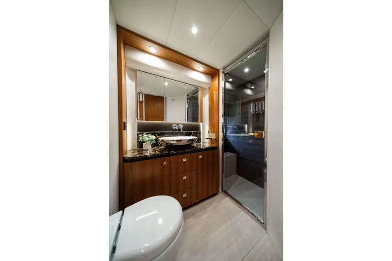 Slide: The Image of Luxurious bathroom interior of 2018 Absolute 58 Navetta yacht with modern fixtures and elegant design. - 68