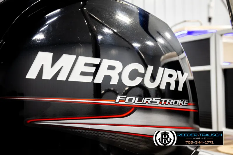 Slide: The Image of Mercury FourStroke engine on 2016 Bennington 24 SPDXDF boat, Reeder-Trausch Marine logo visible. - 48