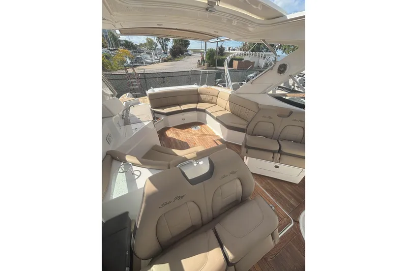Slide: The Image of Luxurious interior of 2016 Sea Ray 350 SLX boat with spacious seating. - 11