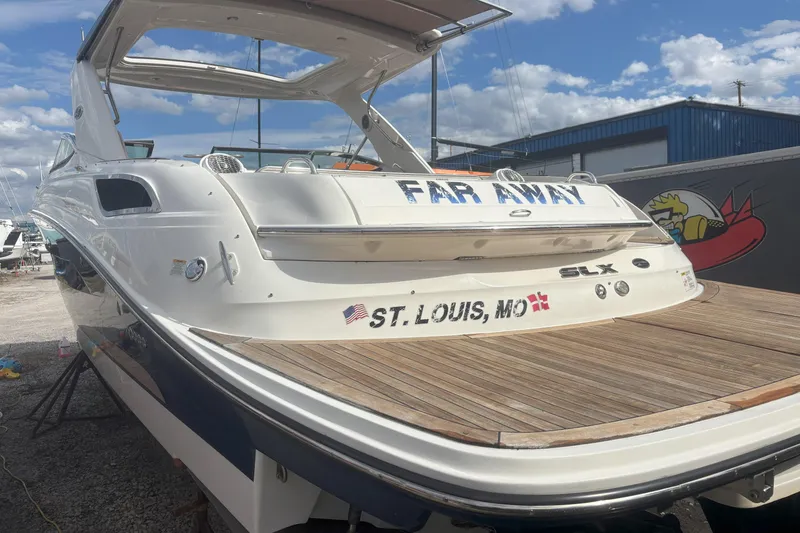 Slide: The Image of 2016 Sea Ray 350 SLX boat named "Far Away" docked in St. Louis, MO. - 2