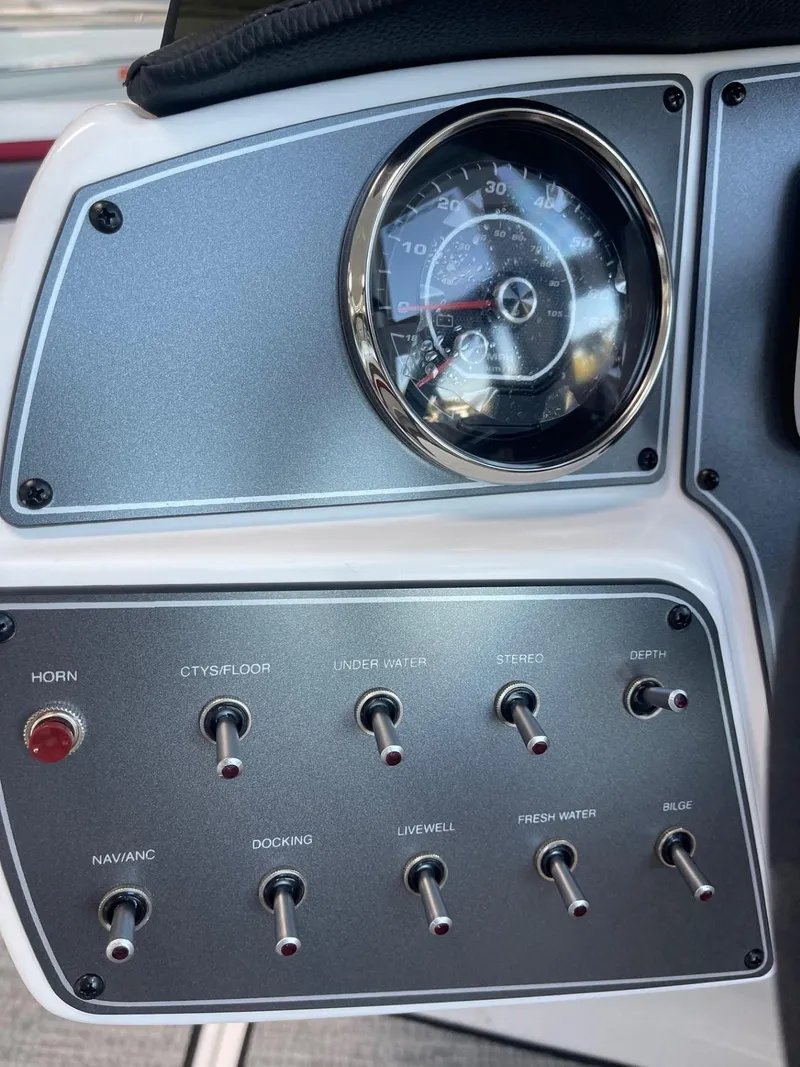 Slide: The Image of Dashboard controls of 2023 Hurricane SunDeck Sport 192 RL OB boat. - 9
